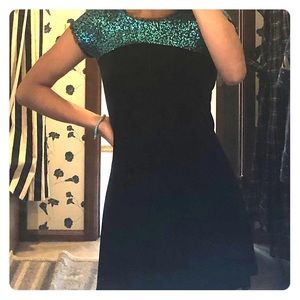 Bonnie Jean black dress; turquoise sequin; size S